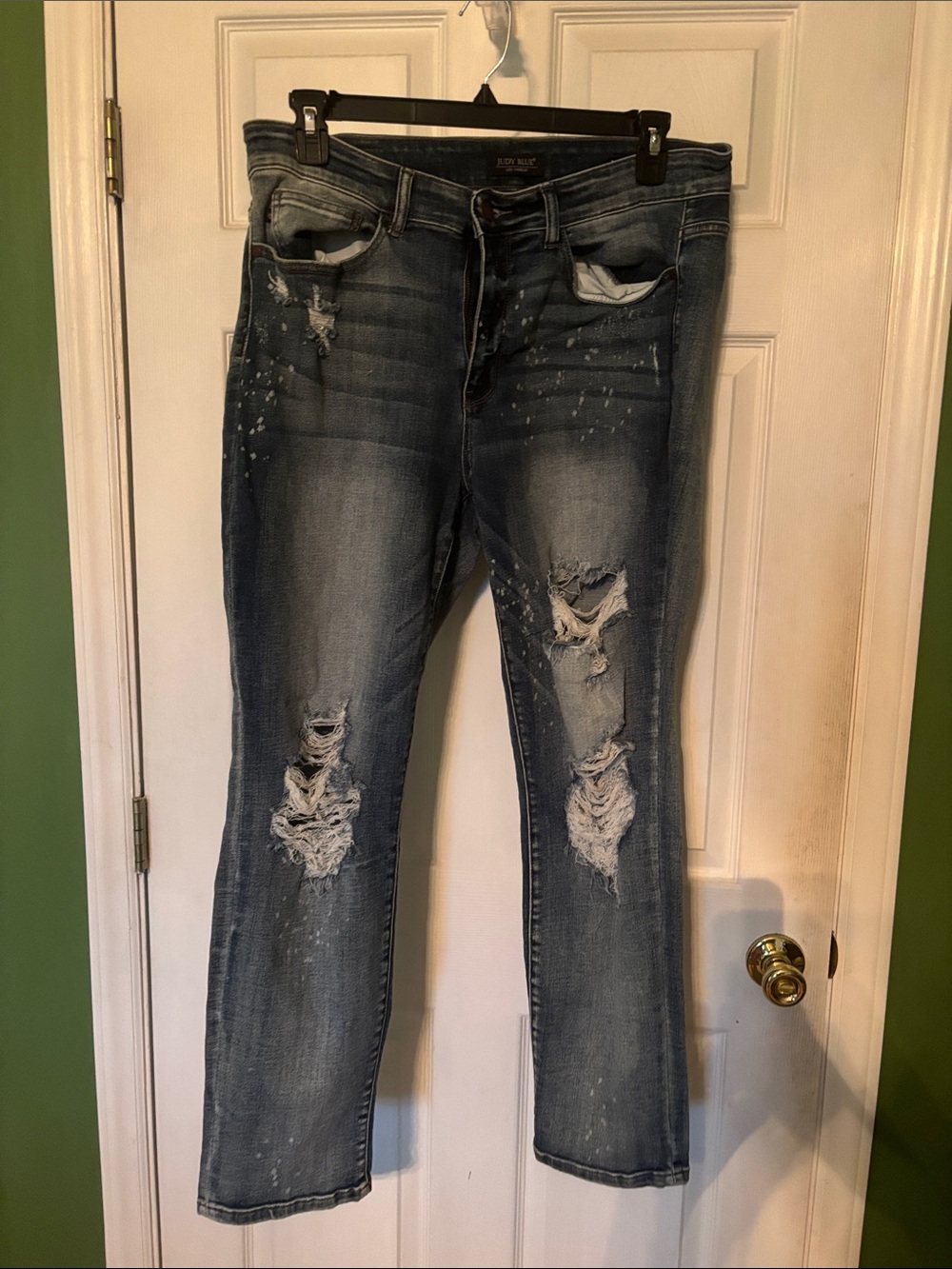 Judy Blue Ripped Paint-Splatter Blue Jeans